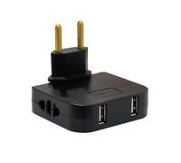 LED ATOMANT Ladrón Enchufe Ultra Plano, 4 en 1: 2X Puertos USB y 2X enchufes (Adaptador Europeo y Americano), Cabezal Giratorio 180 Grados, Compacto, Ideal para Viajes, Uso Interior, Compatible con
