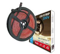 LED ATOMANT Rollo de 5 o 10 metros de tira LED 220V directa a red, impermeable IP65, 12W por metro, 120 LED/m, corte cada 10 cm, luz continua sin transformador, ideal para exteriores, terrazas, rótulo