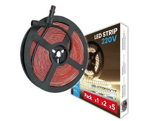 LED ATOMANT Rollo de 5 o 10 metros de tira LED 220V directa a red, impermeable IP65, 12W por metro, 120 LED/m, corte cada 10 cm, luz continua sin transformador, ideal para exteriores, terrazas, rótulo