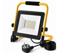 LED de obra de 100 W, lámpara de trabajo LED resistente al agua con enchufe | cable de 4 m Lámpara de obra Foco, base orientable giratoria 360° apta para garajes, obras, etc. [Clase energética F]