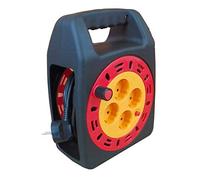 Led Light One Alargador Eléctrico con Enrollador 15 m, 4 Tomas Schuko, Cable flexible 3G1,5 mm² con Protección Térmica y Seguridad Infantil, Carrete Enrollacable Negro