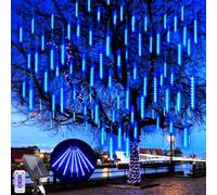 LED Solares Luces de Navidad, 240 LEDs Lluvia de Meteoritos Cadena de Luces, 10 Tubos 30CM Impermeable Luces lluvia de meteoritos de Navidad exterior para árbol de Navidad Fiesta Bodas (Azul)