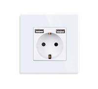 LEDBOX Base enchufe EU 16A + cargador rápido USB A, KOOB frontal cristal blanco. Sistemas de control, Mecanismos KOOB
