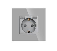 LEDBOX Base enchufe EU 16A + cargador rápido USB A, KOOB frontal cristal gris. Sistemas de control, Mecanismos KOOB