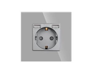LEDBOX Base enchufe EU 16A + cargador rápido USB A, KOOB frontal cristal gris. Sistemas de control, Mecanismos KOOB
