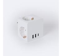 Ledkia Adaptador Enchufe Triple Tipo F Schuko 2 USB + 1 USB-C Blanco White