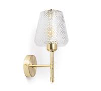 LEDKIA LIGHTING - Aplique de Pared Stiklu | Diseño Vintage y Elegante | Metal y Cristal con Relieves Geométricos | Ideal para Salones y Dormitorios, Dorado