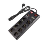 Ledkia Base Múltiple 8 Enchufes Tipo F Schuko + Protección Sobretensiones 3m Negro Black