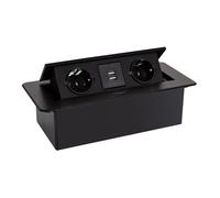 Ledkia Base Múltiple Empotrable 2 Enchufes Tipo F + 2xUSB Negro Black