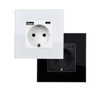 Ledkia Enchufe con USB Schuko Tipo F con Marco Cristal Modern Blanco Black