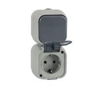 Ledkia Interruptor Simple Conmutado y Enchufe tipo F Schuko IP54 Gris