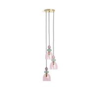 LEDKIA LIGHTING - Lámpara Colgante Metal y Cristal Tri Baudelaire | Diseño Vintage | Compatible con Bombillas E14 | Ideal para Salón y Dormitorio | Cable Ajustable, Rosa