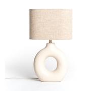 LEDKIA LIGHTING - Lámpara de Mesa Decorativa | Cerámica Beige Artesanal | Pantalla de Tela | Adecuada para Bombillas E27 hasta 40W | Uso Interior