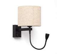 Ledkia Lámpara de Pared con Luz de Lectura 2.5W Metal Black-Kianga Blanco Beige
