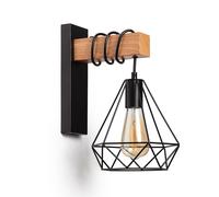 LEDKIA LIGHTING - Lámpara de Pared de Metal y Madera Sardo | Estilo Industrial Retro | Compatible con Bombillas E27 | Ideal para Interiores | Dimensiones Compactas, Negro