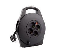 LEDKIA LIGHTING - Carrete Alargador de Cable 10m | 4 Enchufes German Socket | Protección Sobrecarga e Infantil | Soporta 3200W | PVC Duradero | Cumple ISO 9001 y CE, Negro Black