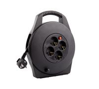 LEDKIA LIGHTING - Carrete Alargador de Cable 10m | 4 Enchufes German Socket | Protección Sobrecarga e Infantil | Soporta 3200W | PVC Duradero | Cumple ISO 9001 y CE, Negro