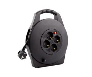 LEDKIA LIGHTING - Carrete Alargador de Cable 10m | 4 Enchufes German Socket | Protección Sobrecarga e Infantil | Soporta 3200W | PVC Duradero | Cumple ISO 9001 y CE, Negro