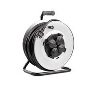 LEDKIA LIGHTING - Carrete Alargador de Cable 50m | 4 Enchufes con Tapas Protectoras | Protección IP44 | Carga Máxima 3200W | Uso Interior/Exterior, Gris, Metal Gray