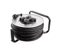 LEDKIA LIGHTING - Carrete Alargador de Cable 50m | 4 Enchufes con Tapas Protectoras | Protección IP44 | Carga Máxima 3200W | Uso Interior/Exterior, Gris, Metal