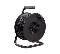 LEDKIA LIGHTING - Carrete Alargador de Cable 50m | Sistema Anti-Twist | 4 Enchufes German Socket | Protección Infantil y Sobrecarga | Potencia Máxima 3200W, Negro, Cloruro de Polivinilo Black