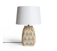 LEDKIA LIGHTING - Lámpara de Mesa Ariché | Diseño Artesanal Mediterráneo | Base Cerámica y Ratán | Requiere 1 Bombilla E27 | Para Salón y Dormitorio, Blanco