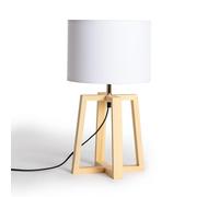 LEDKIA LIGHTING - Lámpara de Mesa de Madera Korsade | Diseño Elegante | Apta para Interior | Compatible con Bombilla LED E27 | Ideal para Salón o Dormitorio, Blanco, Madera, Textil