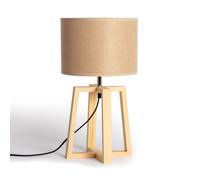 LEDKIA LIGHTING - Lámpara de Mesa de Madera Korsade | Diseño Elegante | Apta para Interior | Compatible con Bombilla LED E27 | Ideal para Salón o Dormitorio, Blanco, Madera, Textil Camel