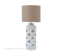 LEDKIA LIGHTING - Lámpara de Mesa Makalu | Diseño Elegante y Moderno | Soporte E27 hasta 40W | Ideal para Salón, Dormitorio, Comedor | Dimensiones: 700x350mm, Blanco, Cerámica, Tela