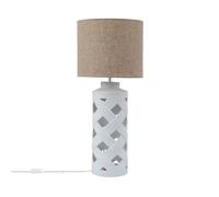 LEDKIA LIGHTING - Lámpara de Mesa Makalu | Diseño Elegante y Moderno | Soporte E27 hasta 40W | Ideal para Salón, Dormitorio, Comedor | Dimensiones: 700x350mm, Blanco, Cerámica, Tela White