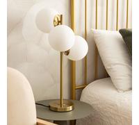 LEDKIA LIGHTING - Lámpara de Mesa Moonlight Brass | Diseño Elegante con 3 Focos | Uso Interior IP20 | Compatible con Bombillas E27 | Dimensiones 56x34x34 cm, Dorado, Cristal