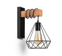 LEDKIA LIGHTING - Lámpara de Pared de Metal y Madera Sardo | Estilo Industrial Retro | Compatible con Bombillas E27 | Ideal para Interiores | Dimensiones Compactas, Negro