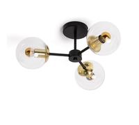 LEDKIA LIGHTING - Lámpara de Techo Metal y Cristal | Wassily Gold 3 Focos | Diseño para Salón y Dormitorio | Compatible con Bombillas E27 | IP20, Negro, Metal Black