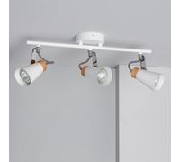 LEDKIA LIGHTING - Lámpara de Techo Orientable | 3 Focos de Metal y Madera | Compatible con Bombillas GU10 | Ideal para Salón y Dormitorio | Interior IP20, Blanco, Acero, Madera