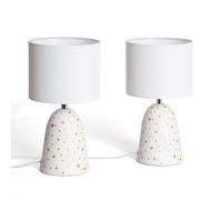 LEDKIA LIGHTING - Lámparas de Mesa Cerámica y Tela | Pack de 2 | Compatible con Bombillas E27 | Estilo Mediterráneo | Decoración Interior, Marfil