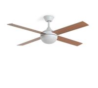 LEDKIA LIGHTING Ventilador de Techo Navy Evo Blanco con Luz LED; Motor DC Silencioso 30W; Aspas de Madera Natural; 6 Velocidades; 132 cm; 48 dB; Mando; Salón Grande
