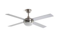 LEDKIA LIGHTING Ventilador de Techo Navy Evo Níquel con Luz Integrada; Motor DC 30W Silencioso y Eficiente; 4 Aspas; 6 Velocidades; 132 cm; Mando a Distancia; Salón y Estancias Grandes >20 m²