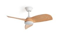 LEDKIA LIGHTING Ventilador de Techo Poros Evo Blanco y Madera con Luz LED CCT, Motor DC Silencioso 30W, 6 Velocidades, 90 cm, 48 dB, Mando, Dormitorio y Salón Pequeño
