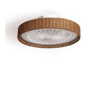 LEDKIA LIGHTING Ventilador de Techo Ratán Nara Marrón con Luz LED CCT 1920 lm, Motor DC Silencioso 15W, 7 Aspas, 6 Velocidades, 50 cm, 48 dB, Mando, Dormitorio