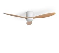 LEDKIA LIGHTING Ventilador de Techo Weimar Blanco con Aspas de Madera para Exterior, Luz LED CCT 1440 lm, Motor DC Silencioso 30W, IP44, 6 Velocidades, 132 cm, Mando