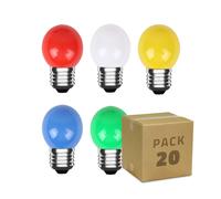 Ledkia Pack de 20 Bombillas LED E27 G45 3W 5 Colores Multicolor