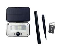 LEDLUX Faro LED Solar con Sensor de Movimiento, 10 W, 935 lm, 4000 K, 2 en 1, Lámpara de Pared o Faro de Suelo con Piqueta, Lámpara de Pie Solar, 4 Modos de Iluminación con Mando a Distancia IR