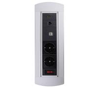 ledmaxx alums1 a, multi mesa enchufe 2 schuko 2 USB 1 RJ45 1 HDMI, 3500 W, Plata, 32,5 x 11 x 11,5 cm