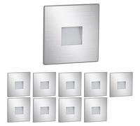 ledscom.de: 10 luces LED para escaleras/focos empotrables para pared, aptos para interior y exterior, tipo downlight, forma cuadrada, acero inoxidable, 85 x 85 mm, luz blanca cálida