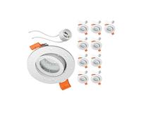 ledscom.de 10 marcos empotrables para techo de baño ERID, aptos para ambientes húmedos, baño, IP44, redondos, orientables, blanco mate, con casquillo GU10 incluido