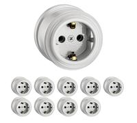 ledscom.de 10 tomas de corriente empotradas de porcelana PORS, blanco brillante, redondas, ⌀ 65 mm