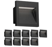 ledscom.de 10x Aplique empotrable LED NOLA, downlight para exteriores, IP54, negro mate, 90 x 90mm, blanco cálido