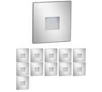 ledscom.de: 12 luces LED para escaleras/focos empotrables para pared, aptos para interior y exterior, tipo downlight, forma cuadrada, acero inoxidable, 85 x 85 mm, luz blanca cálida