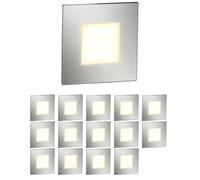 ledscom.de 15 LED aplique de escalera/plafón empotrable FEX para interiores y exteriores, angular, acero inoxidable, 85 x 85 mm, blanco cálido