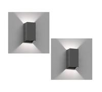ledscom.de 2 apliques de pared CUBEL para exterior, antracita, IP65, luz hacia arriba y hacia abajo, rectangulares, con bombilla LED incluida, 4,4 W, 596 lm, blanco